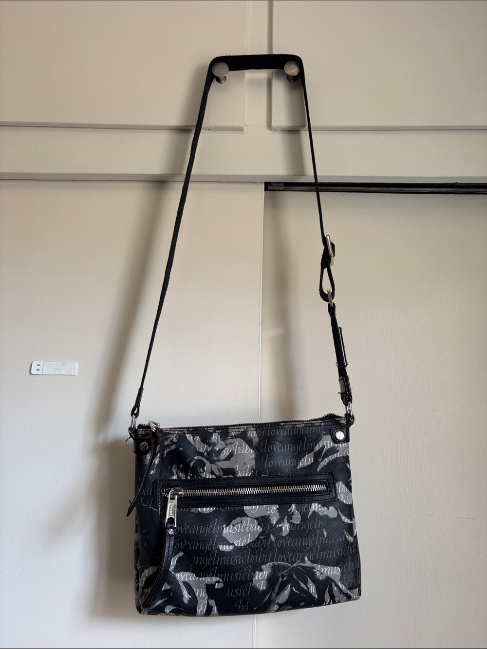 LAMB Gwen Stefani Black Rose Print Crossbody Bag - adjustable strap